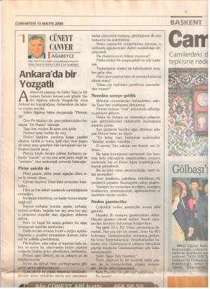 SABAH GAZETESİ CÜNEYT CANVER KÖŞE YAZISINDA BENDEN BAHSEDİYOR 13 MAYIS 2000