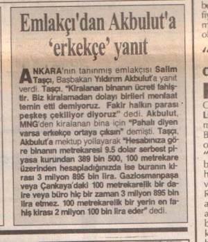 HÜRRİYET EMLAKÇI'DAN AKBULUT'A YANIT 30.05.1991