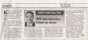 MİLLİ KAHRAMANIMIZ FATMA'NIN DRAMI (GÜÇLÜ ANADOLU GAZETESİ 06 TEMMUZ 2015)
