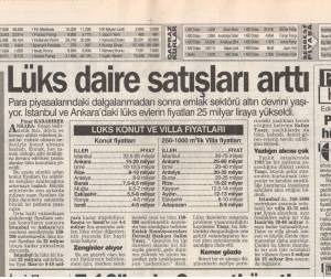 TAKVİM LÜKS DAİRE SATIŞLARI ARTTI 03.10.1995