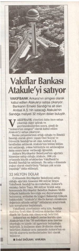 HÜRRİYET VAKIFLAR BANKASI ATAKULEYİ SATIYOR 31.10.1997