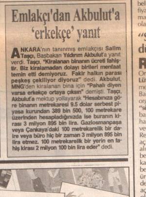 HÜRRİYET AKBULUT'A ERKEKÇE YANIT 30.05.1991