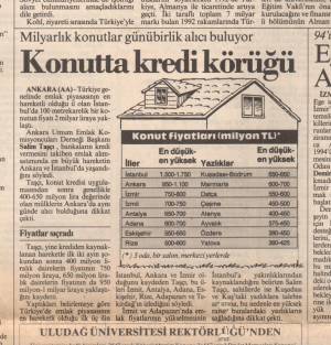 CUMHURİYER KONUTTA KREDİ KÖRLÜĞÜ 02.06.1993