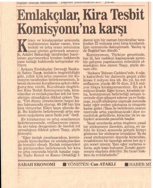 SABAH EMLAKÇILAR KİRA TESBİT KOMİSYONU'NA KARŞI 03.11.1992