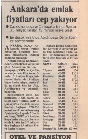 TERCÜMAN ANKARADA EMLAK FİYATLARI CEP YAKIYOR 16.11.1992