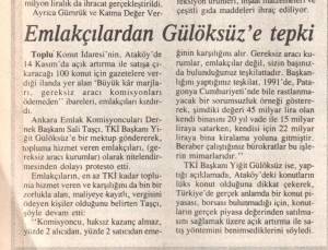 EMLAKÇILARDAN GÜLÖKSÜZ'E TEPKİ 13.11.1992