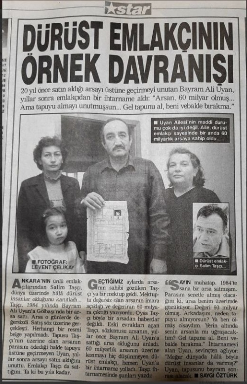 STAR GAZETESİ DÜRÜST EMLAKÇIDAN ÖRNEK DAVRANIŞ 08.12.2002